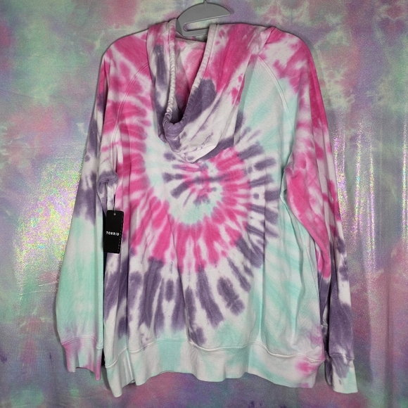 Torrid Pink Floyd Purple Pink Blue Tie-Dye Hoodie Size 0/Large - Picture 6 of 8